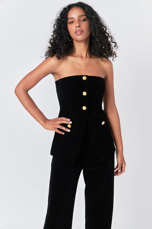 ENDLESS ROSE BLAZE VELVET STRAPLESS BUTTONED TOP IN BLACK