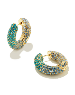 KENDRA SCOTT MIKKI PAVE HOOP EARRING IN GOLD GREEN AND BLUE OMBRE