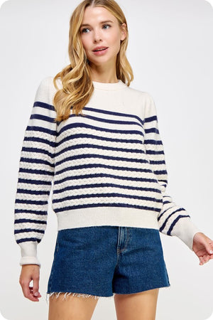 BARRON CABLE KNIT STRIPE IN WHITE AND BLUE