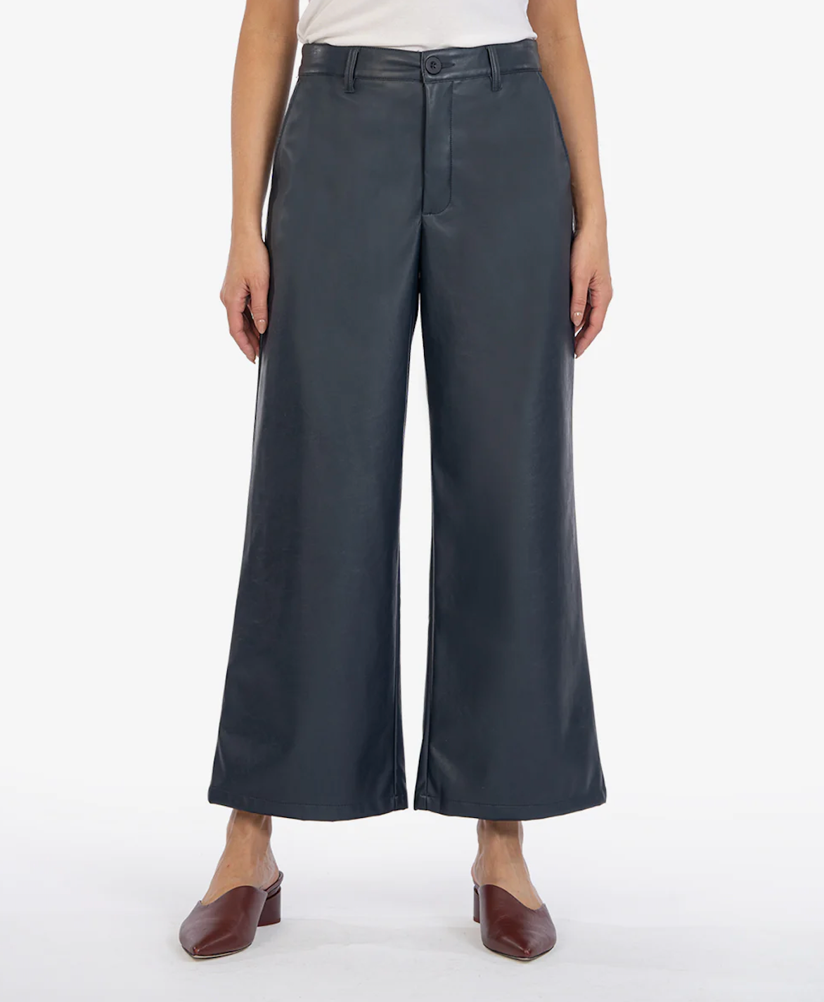 KUT FROM THE KLOTH AUBRIELLE HIGH RISE WIDE LEG COATED TROUSER IN NAVY