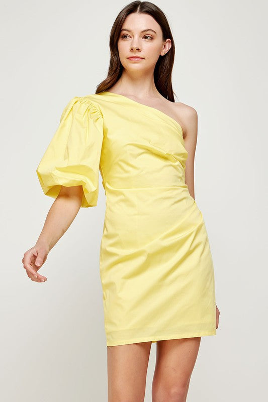 CAMILLE ONE SHOULDER DRESS IN YELLOW