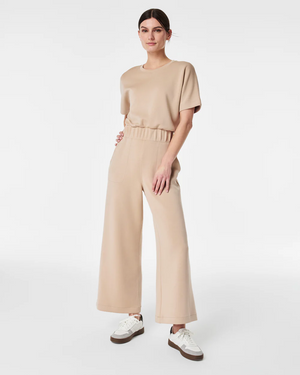 SPANX AIRE CROPPED WIDE LEG JUMPSUIT IN TAHINI