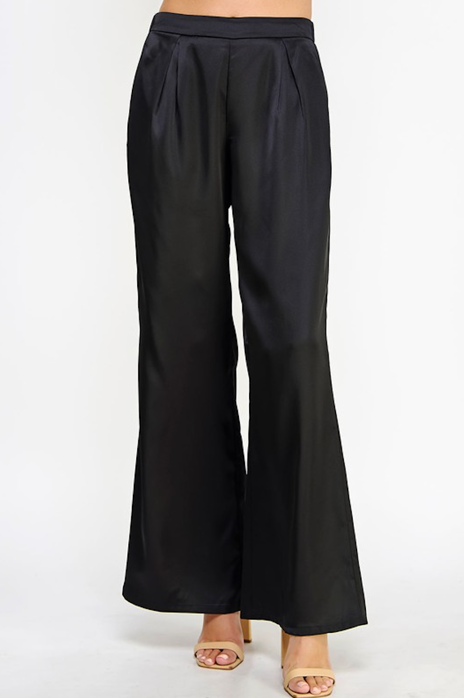 GREER FLARE SATIN PANT IN BLACK