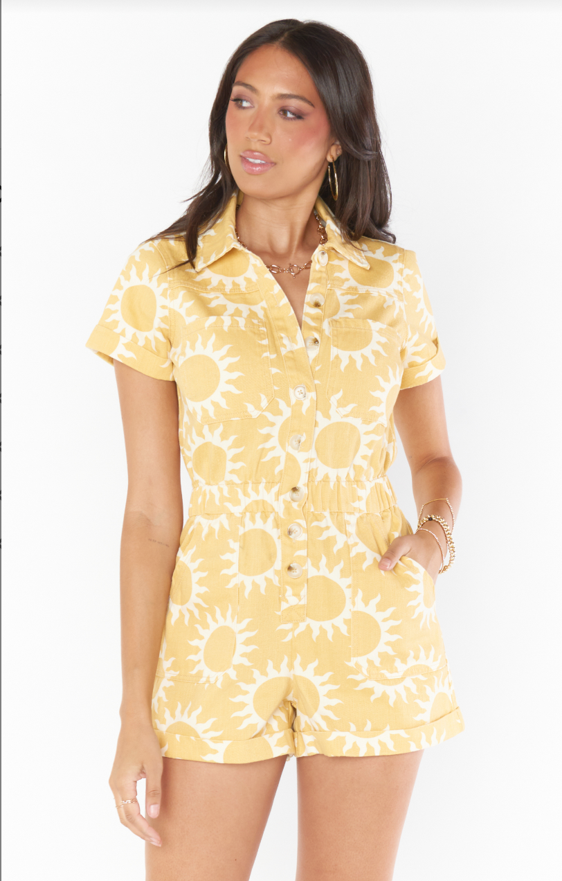 SHOW ME YOUR MUMU CANNON ROMPER IN PARADISE SUN DENIM