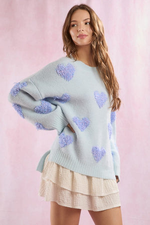 AMORA 3D HEART SWEATER IN BLUE