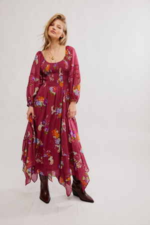 FREE PEOPLE MORNING GLORY MAXI IN EARTH RED COMBO