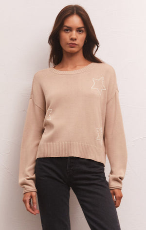 Z SUPPLY SIENNA OPEN STAR SWEATER IN BIRCH
