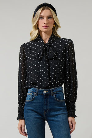 ROSALY BOW TIE BLOUSE IN BLACK