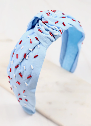 RANDALL CONFETTI BEAD HEADBAND IN POWDER BLUE