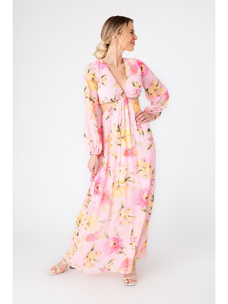 MYKONOS FLORAL MAXI DRESS IN PINK