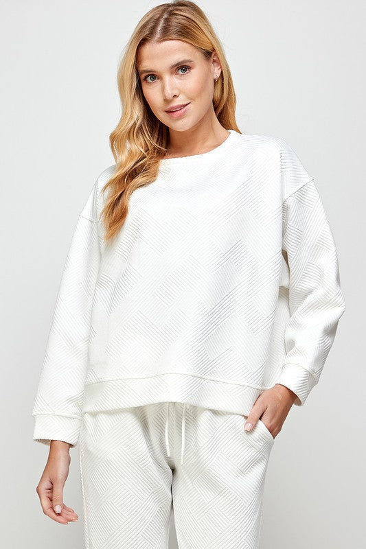 GRACE TEXTURED SWEATSHIRT IN WHITE