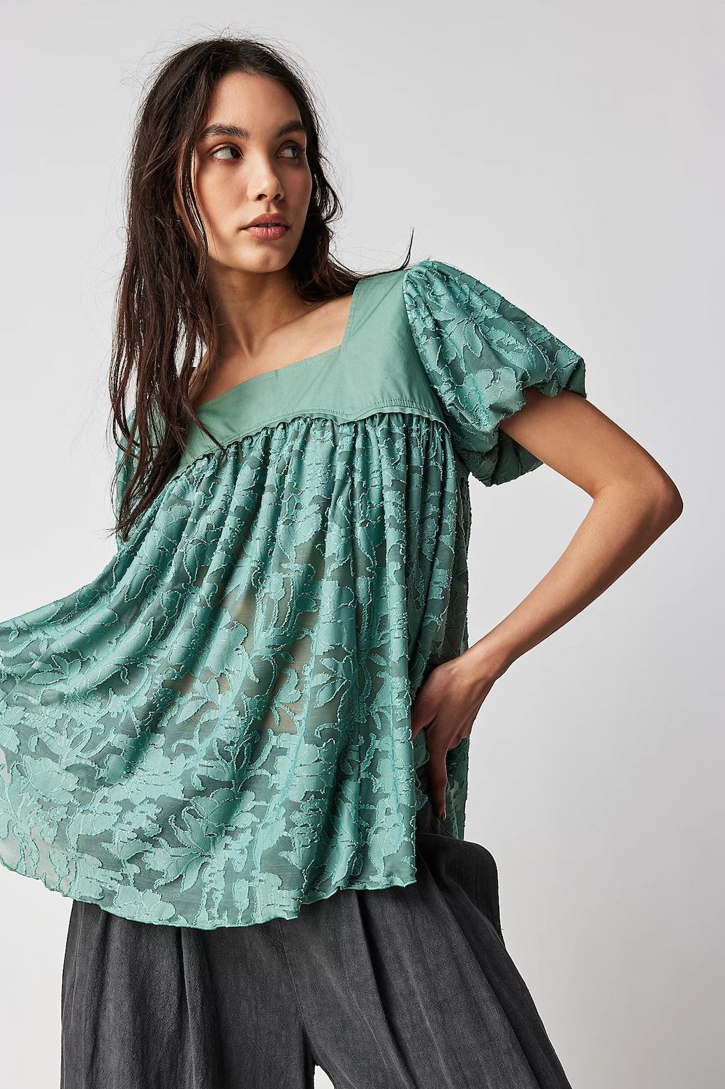 FREE PEOPLE SUNRISE TO SUNSET TOP IN MALACHITE