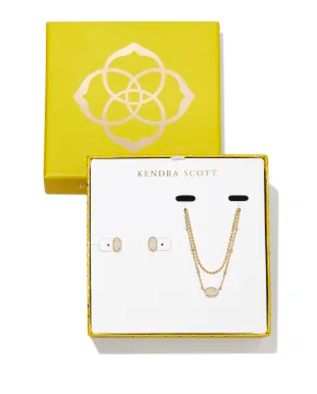 KENDRA SCOTT EMILIE GOLD NECKLACE AND STUD GIFT SET IN IRIDESCENT DRUSY