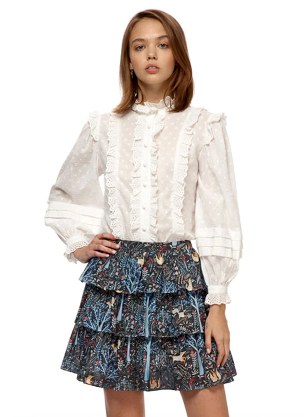 ALISE SMOCKED WAIST TIERED MINI SKIRT IN MILANO