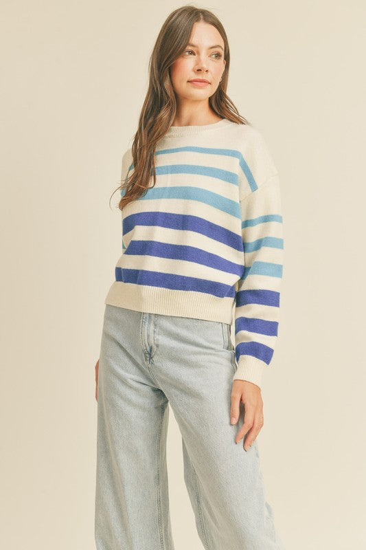 BELINDA BLUE MULTI STRIPE SWEATER