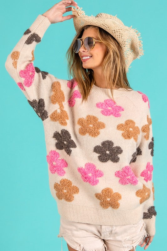 BEATRICE FLORAL SWEATER IN OATMEAL
