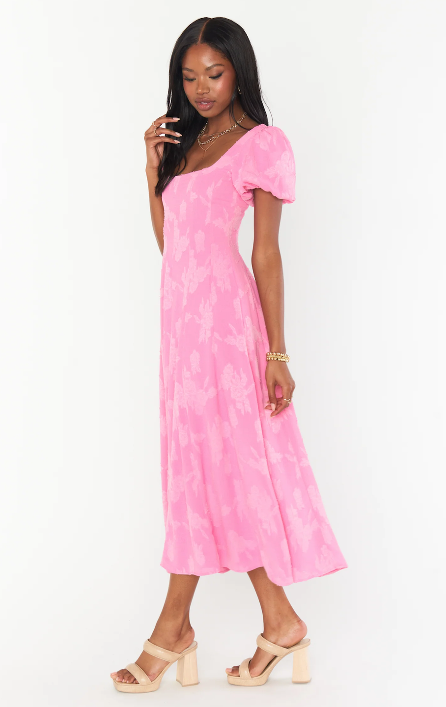 SHOW ME YOUR MUMU MIA MIDI DRESS IN PINK FLORAL