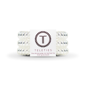  TELETIES - LARGE - CRYSTAL CLEAR - You can throw all your other hair ties away because these are the ultimate replacement to the traditional hair tie! It is like a hair tie and bracelet in one! Not only are they water-resistant, reduce damage to your hair, have a strong grip, and decrease creases, they also look good on your wrist! 