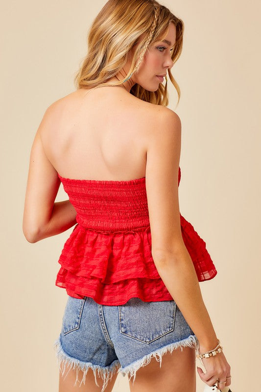 LIB STRAPLESS TOP IN CANDY RED