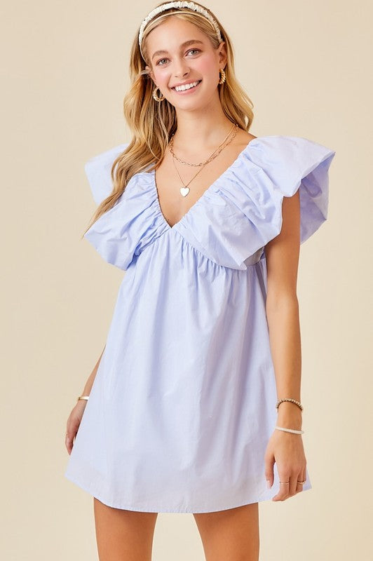 TANSY V NECKLINE BABYDOLL DRESS IN LIGHT SKY
