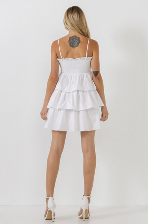 DYLAN SMOCKED TIERED MINI DRESS IN WHITE