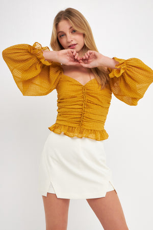 BIANCA CHIFFON GRIDDED RUCHED TOP IN YELLOW