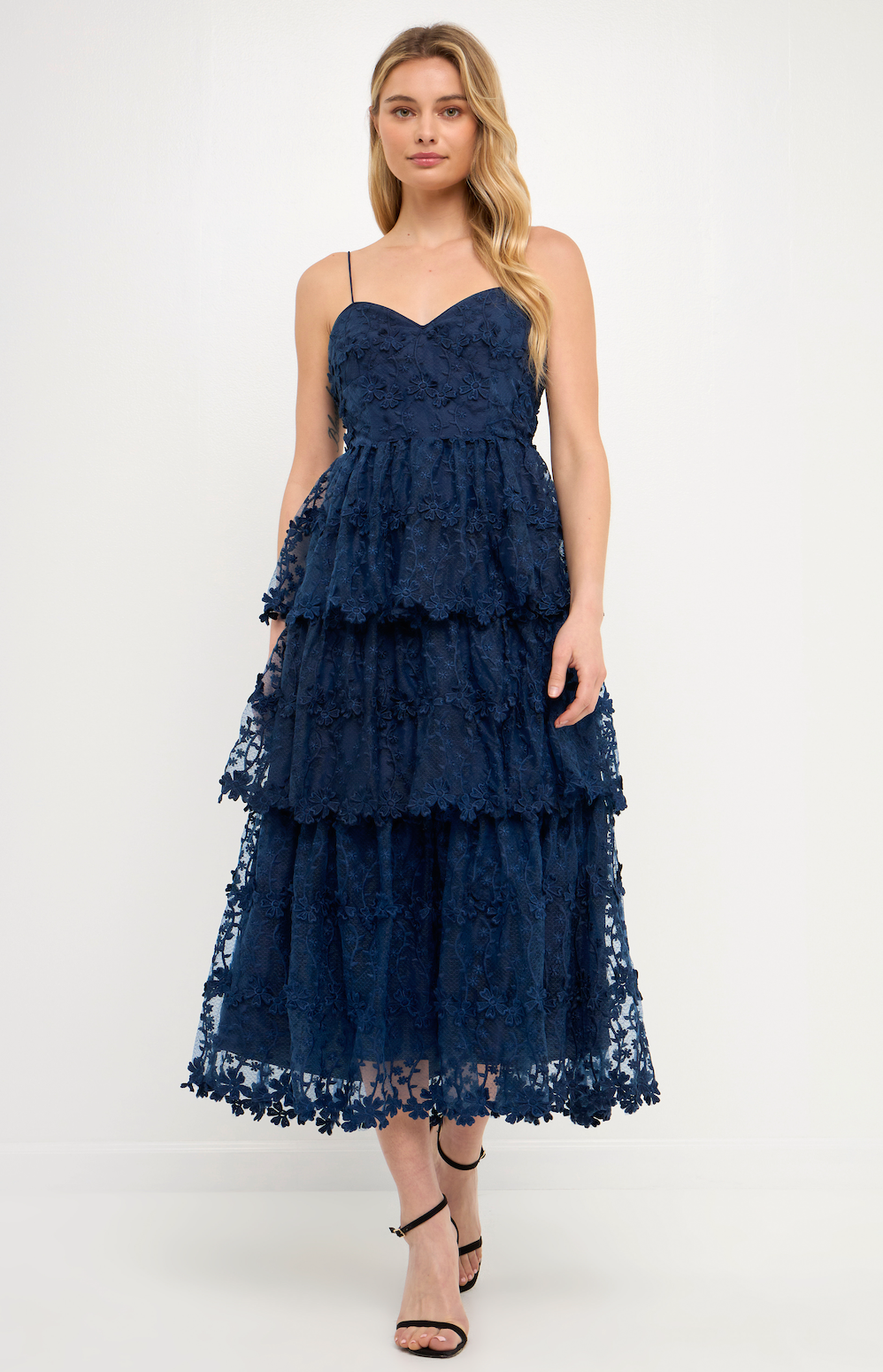 IVY LACE MIDI DRESS IN DEEP NAVY