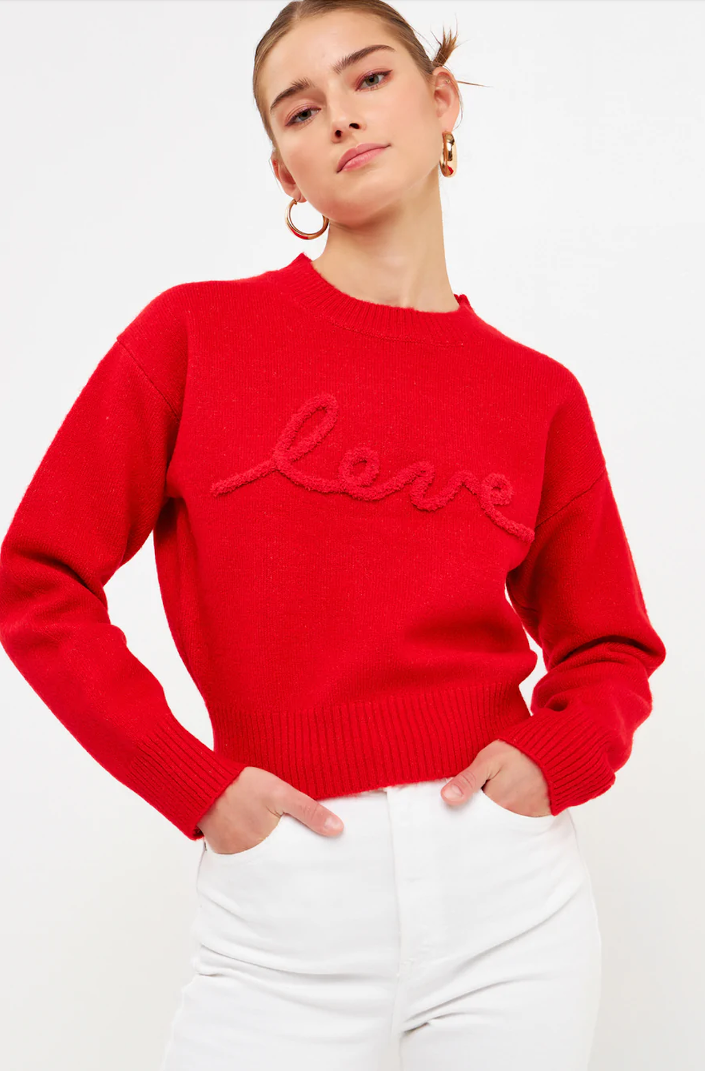 LEXI LOVE CHENILLE  EMBROIDERED PLUSH SWEATER  IN RED