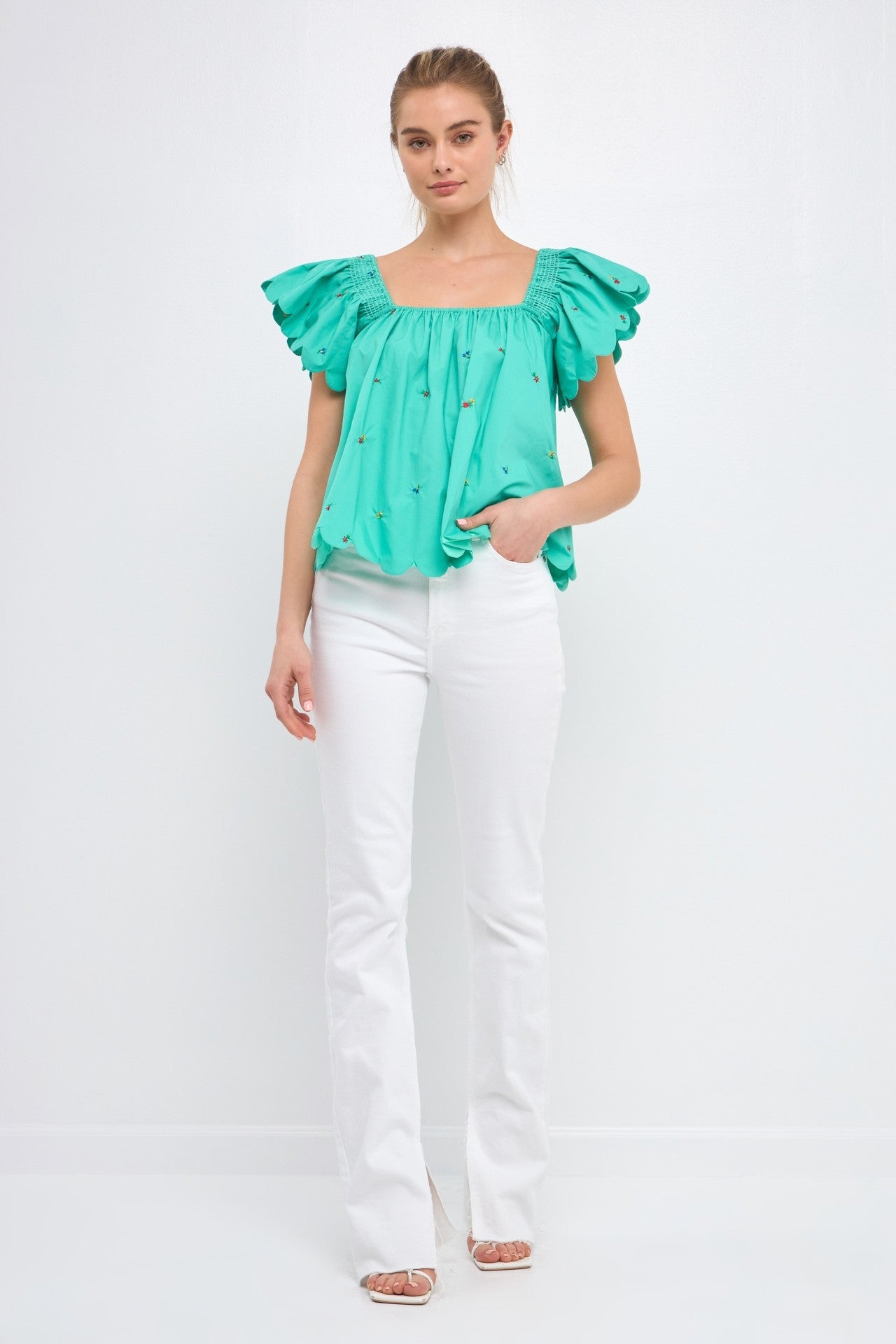FORD SCALLOPED HEM TOP IN EMERALD