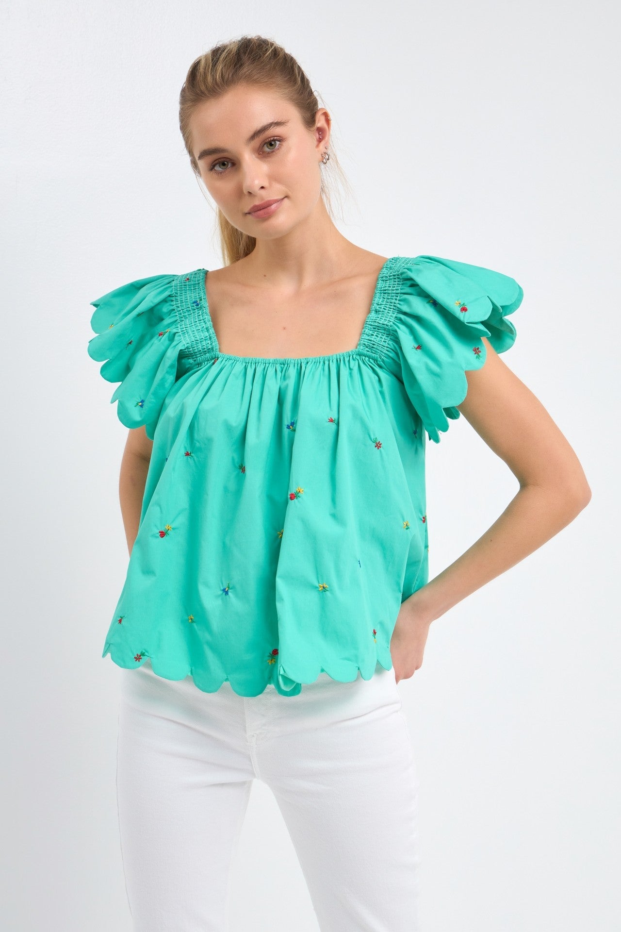 FORD SCALLOPED HEM TOP IN EMERALD