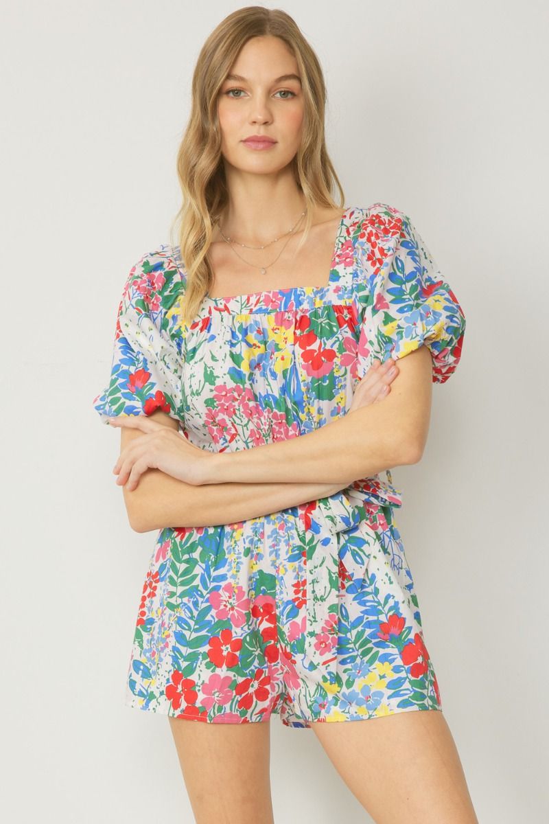 ANNE FLORAL ROMPER IN OFF WHITE