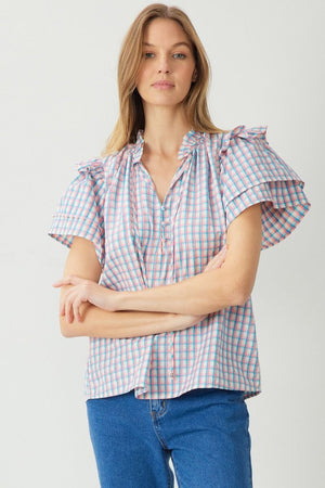 MILTON GINGHAM TOP IN BLUE