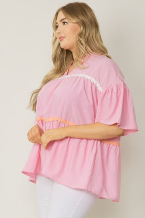 ROSIE TIERED TOP IN PINK: AVAILABLE IN PLUS SIZE