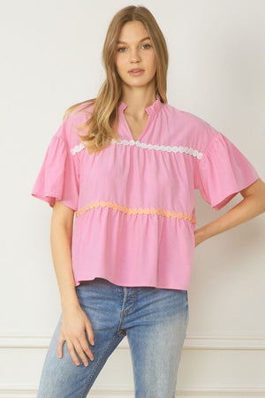 ROSIE TIERED TOP IN PINK: AVAILABLE IN PLUS SIZE