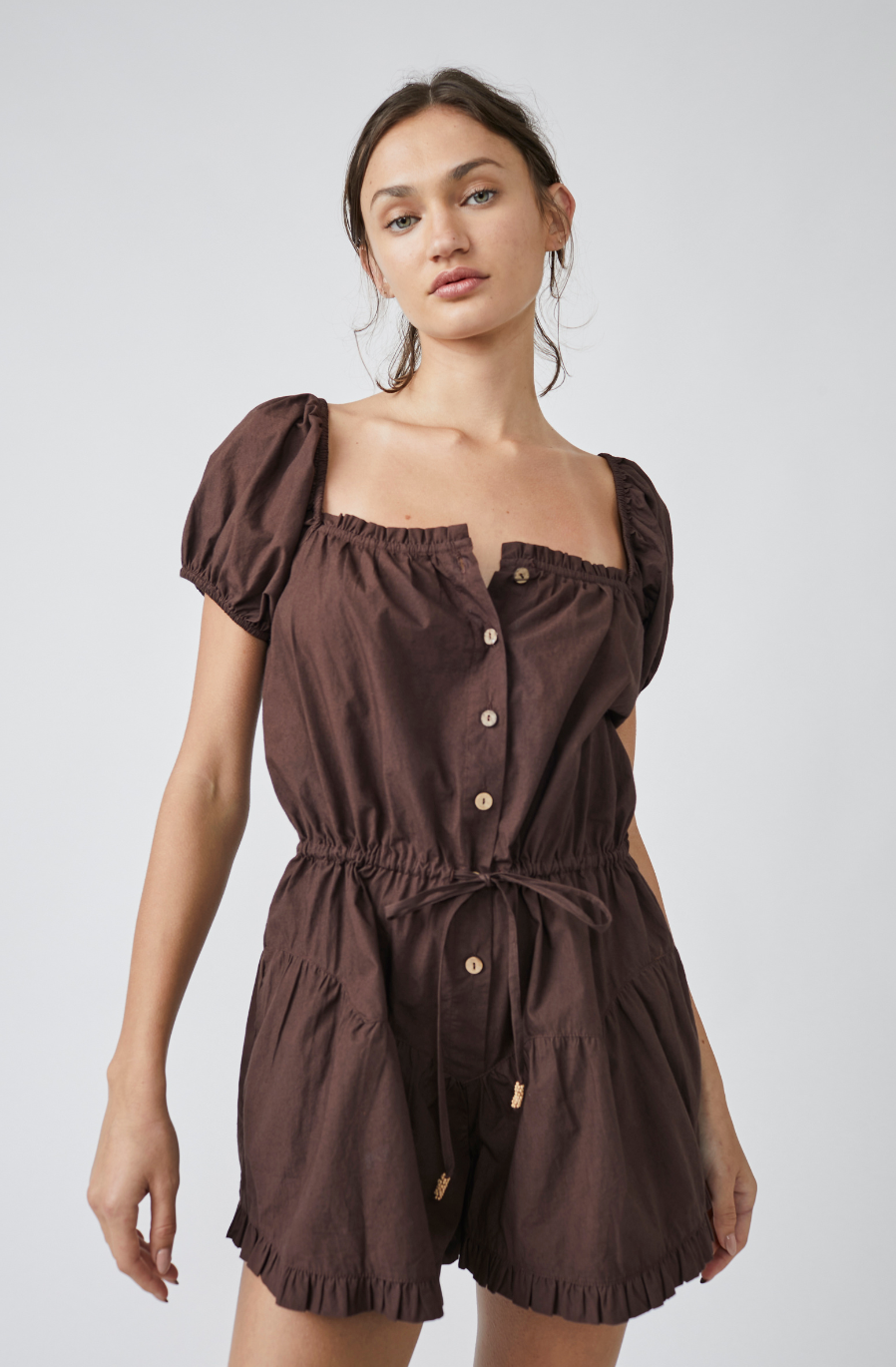 FREE PEOPLE A SIGHT FOR SORE EYES ROMPER IN FRENCH ROAST