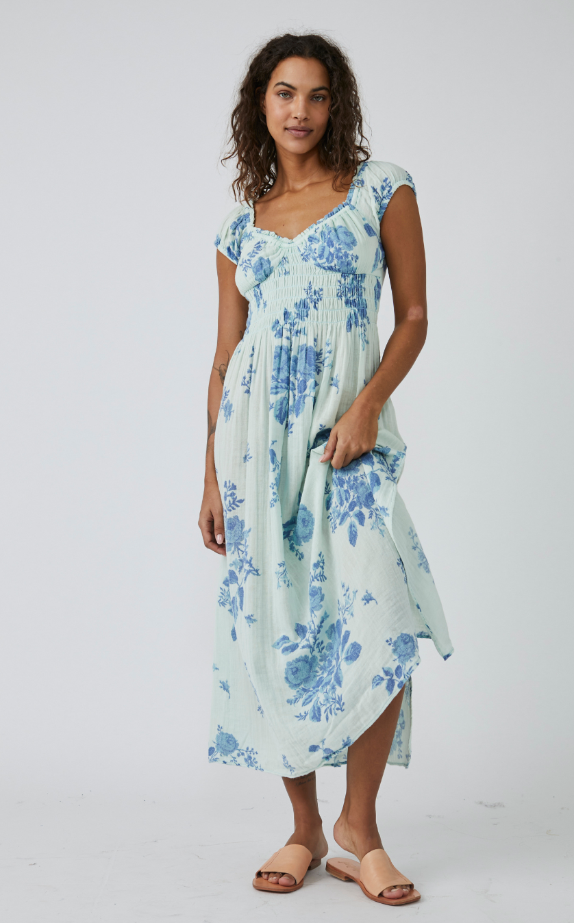 FREE PEOPLE FORGET ME NOT MIDI DRESS IN BLUE