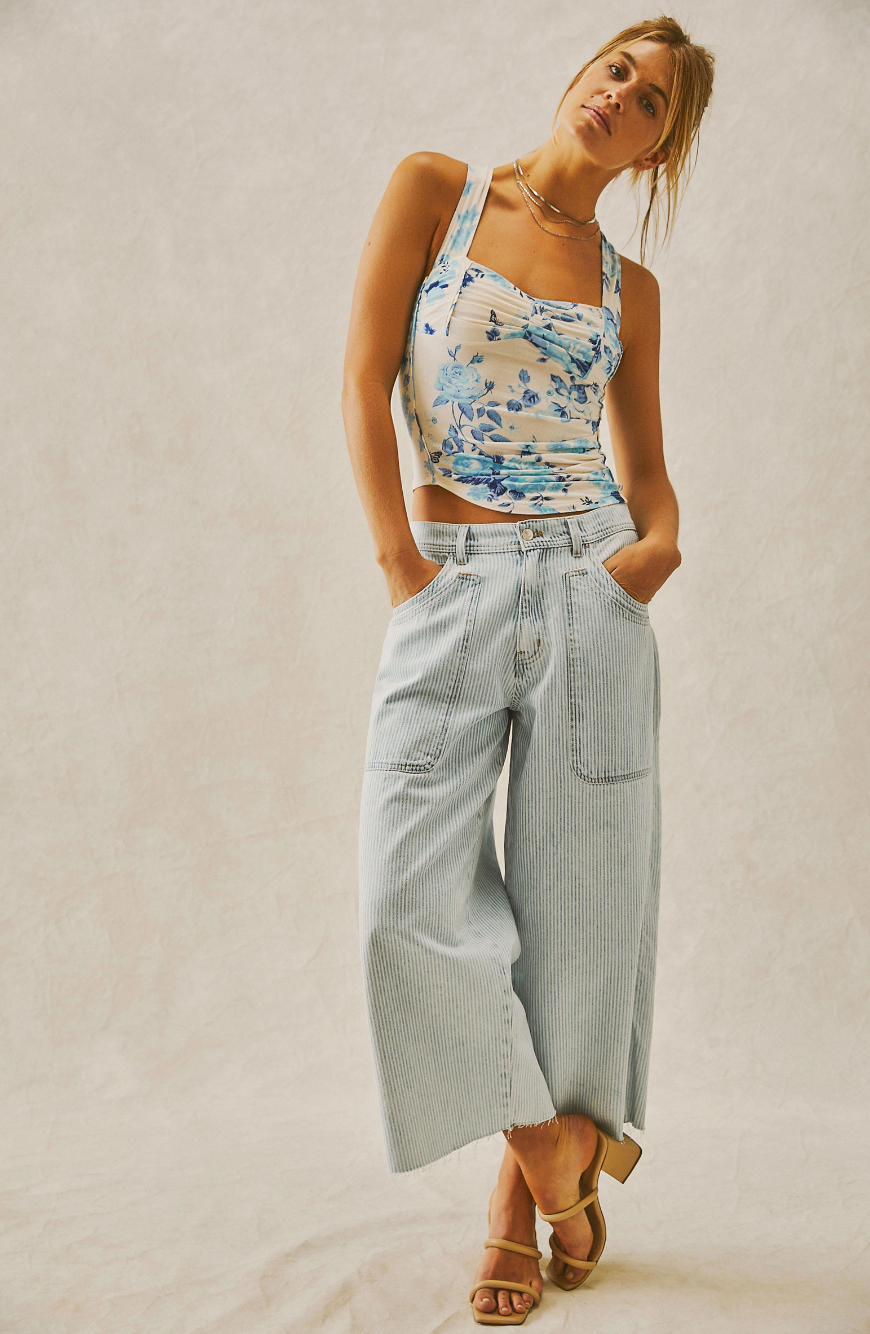 FREE PEOPLE GINGER SNAP TOP IN IVORY TOILE COMBO
