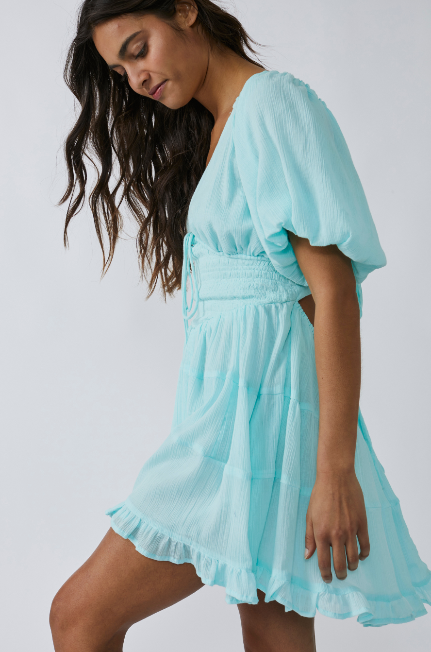 FREE PEOPLE PERFECT DAY MINI DRESS IN CLEAR SKIES