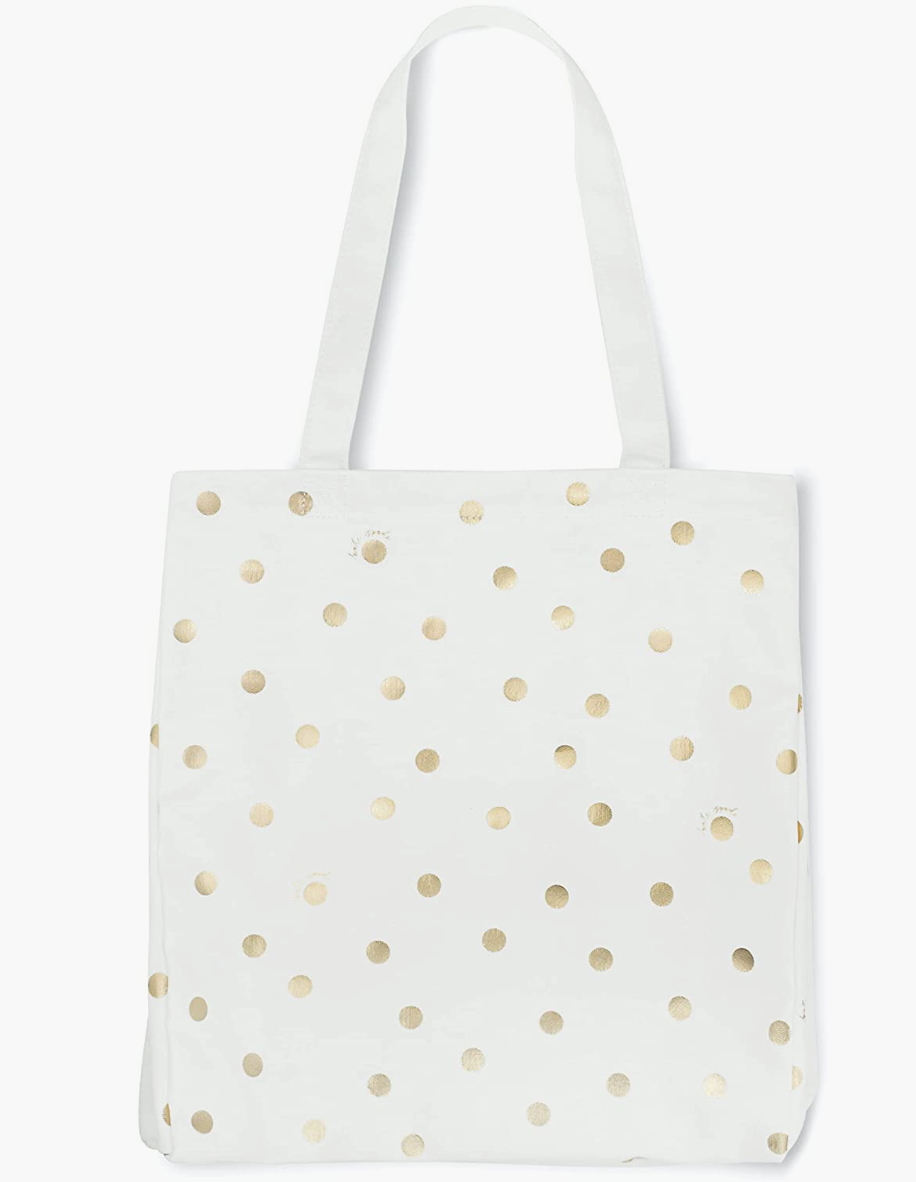 KATE SPADE CANVAS BOOK TOTE IN GOLD DOT