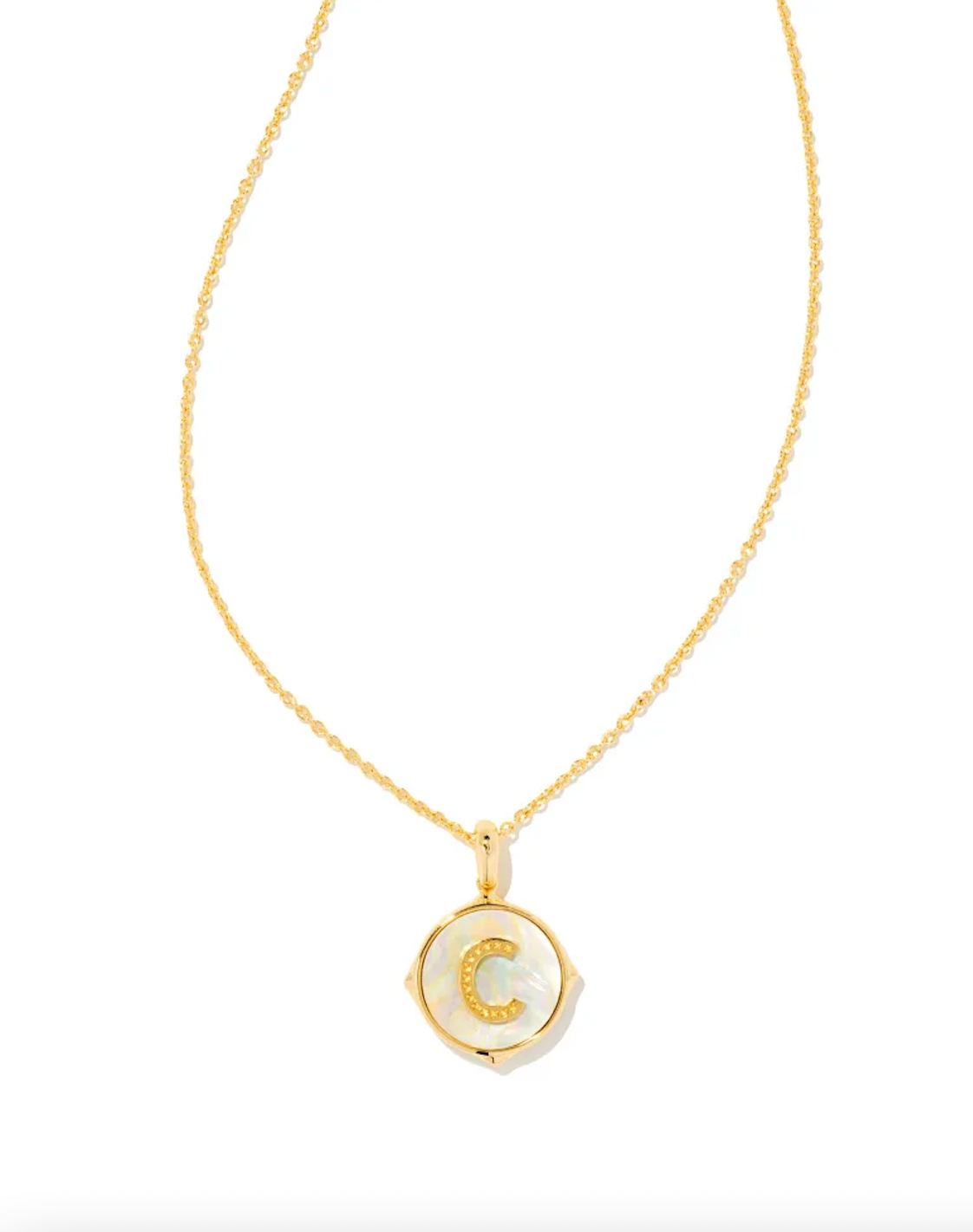 KENDRA SCOTT LETTER C DISC PENDENT NECKLACE GOLD IRIDESCENT ABALONE