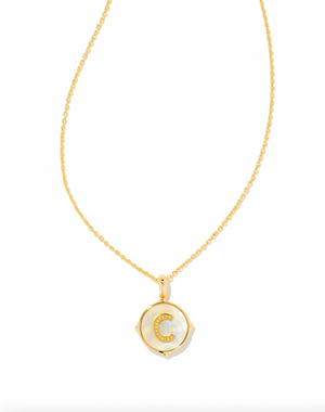 KENDRA SCOTT LETTER C DISC PENDENT NECKLACE GOLD IRIDESCENT ABALONE