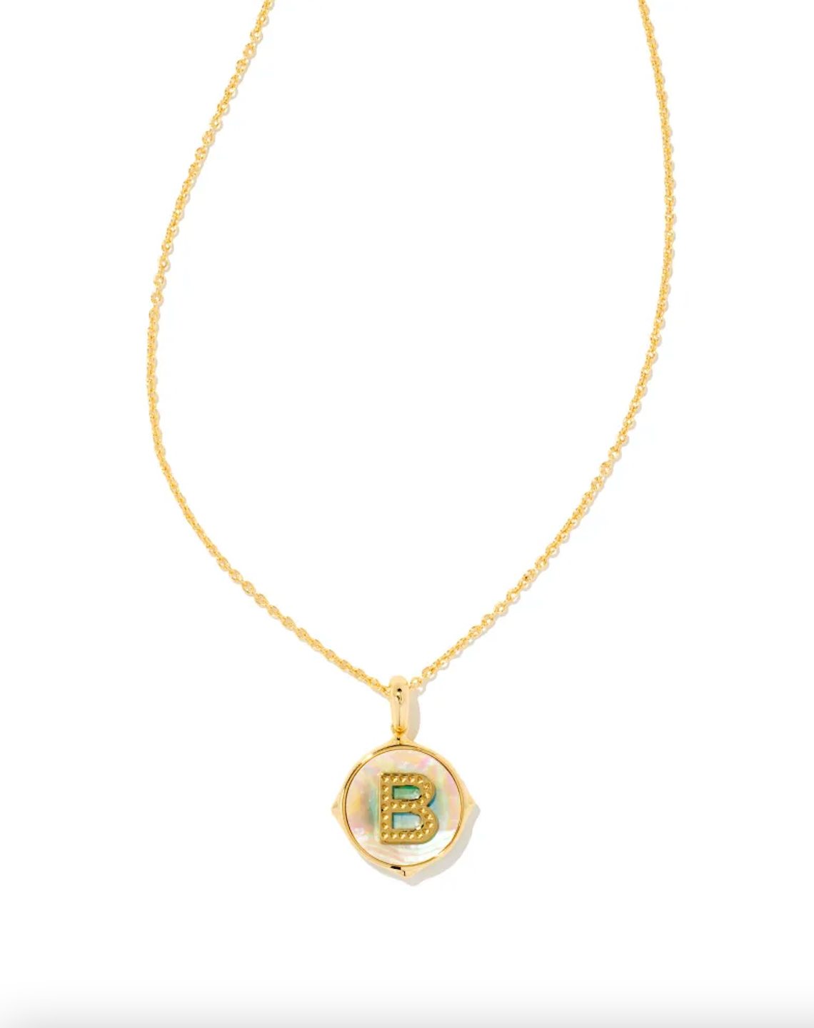 KENDRA SCOTT LETTER B DISC PENDENT NECKLACE GOLD IRIDESCENT ABALONE