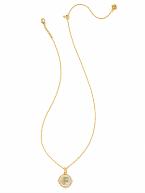 KENDRA SCOTT LETTER F DISC PENDENT NECKLACE GOLD IRIDESCENT ABOLONE