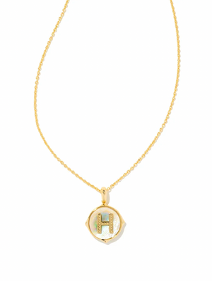 KENDRA SCOTT LETTER H DISC PENDENT NECKLACE GOLD IRIDESCENT ABALONE
