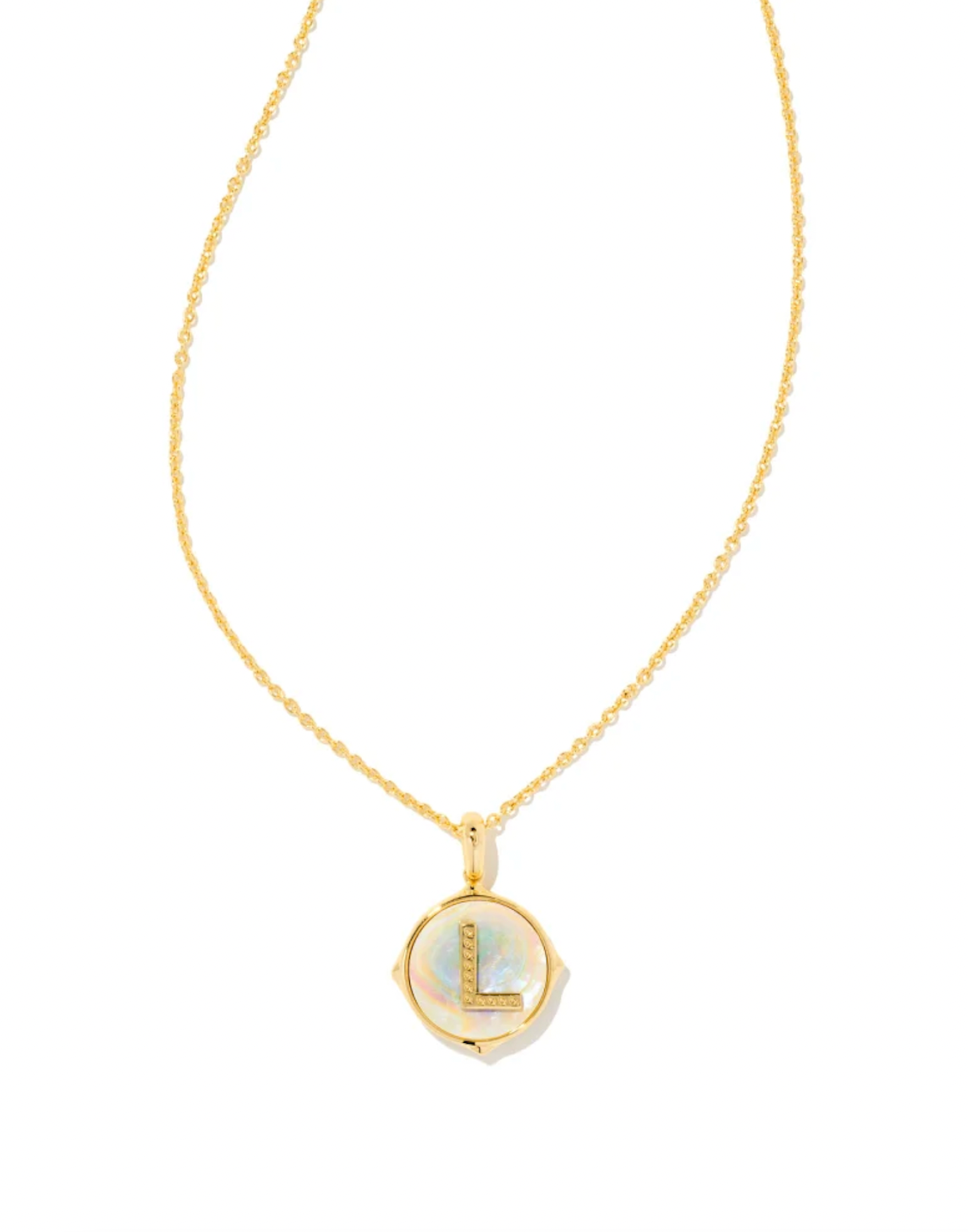 KENDRA SCOTTLETTER L DISC PENDENT NECKLACE GOLD IRIDESCENT ABALONE