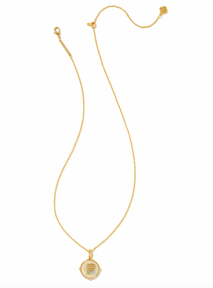 KENDRA SCOTT LETTER P PENDENT NECKLACE GOLD IRIDESCENT ABALONE