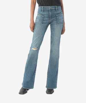 KUT FROM THE KLOTH PEACE WASH DK STONE BASE ANA MID RISE FLARE FRT PA