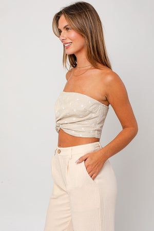KIRA TWISTED FRONT TUBE TOP IN TAUPE