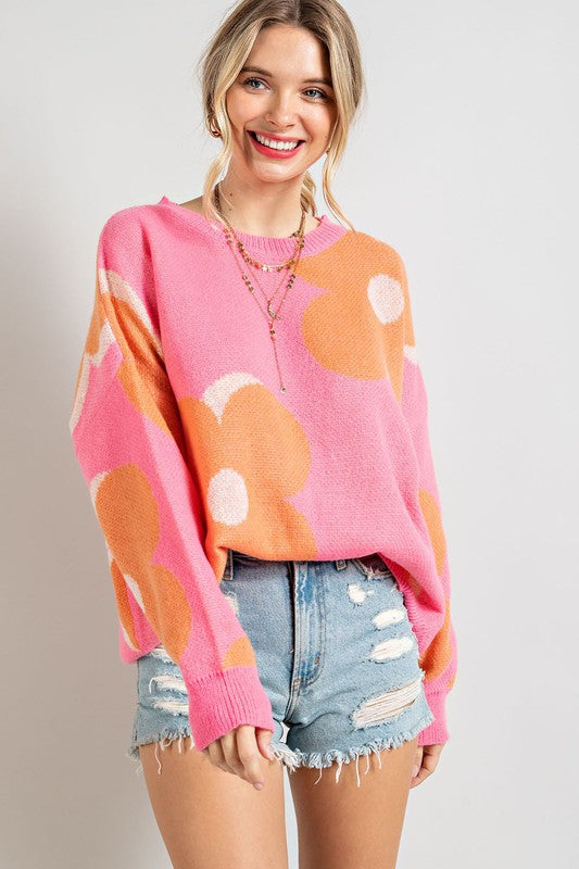 LILY RETRO FLORAL SWEATER PINK