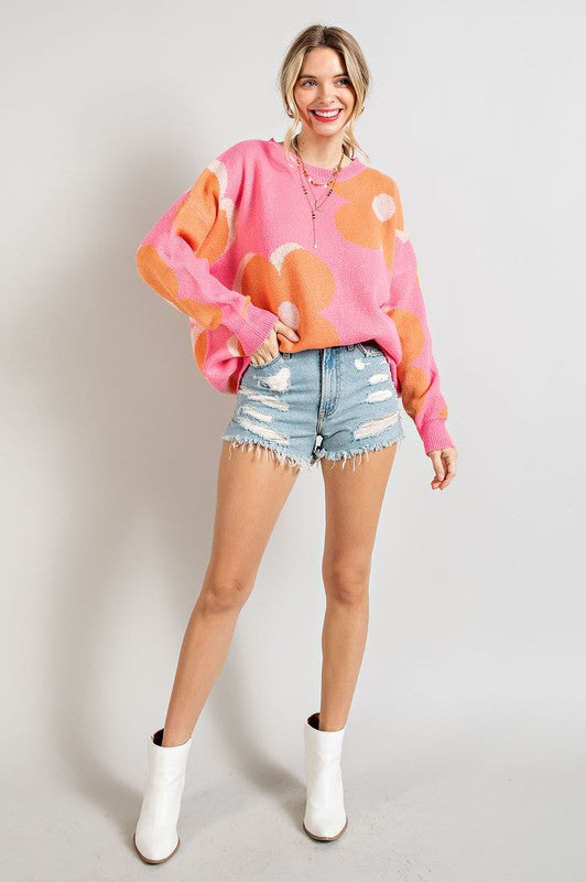 LILY RETRO FLORAL SWEATER PINK